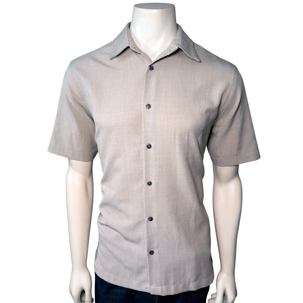 John Ashford Button Down Shirt Mens Size M Tan Excellent Textured Short Sleeve